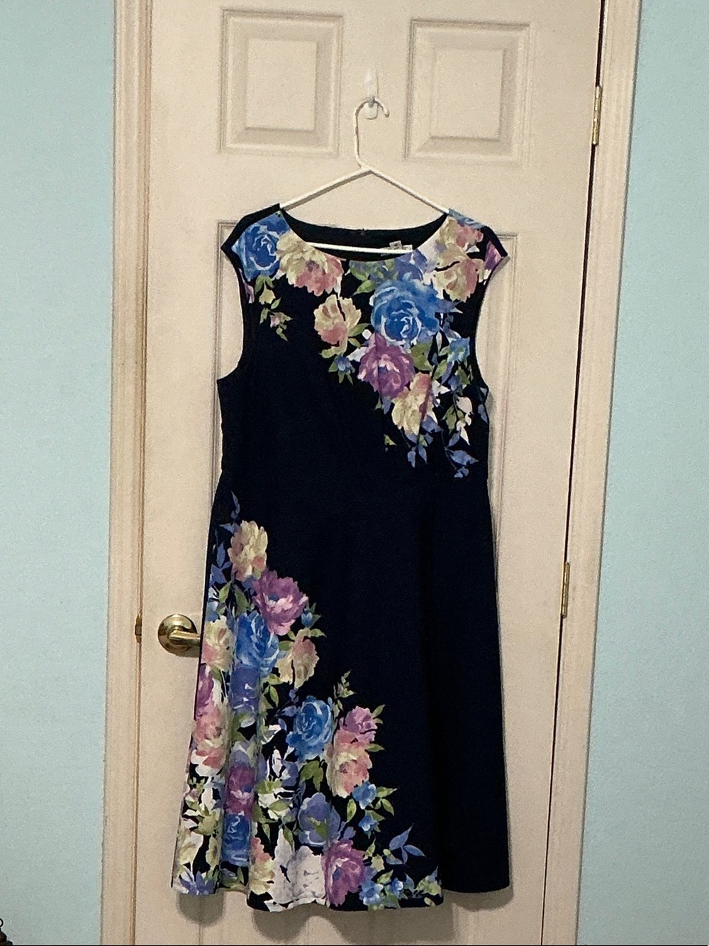 Classic Navy Floral A-Line Dress - Sleeveless